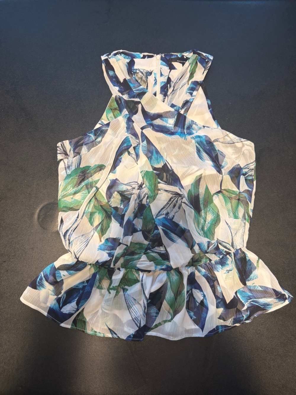 White House Black Market Floral Peplum Sleeveless Top - Blue & Green